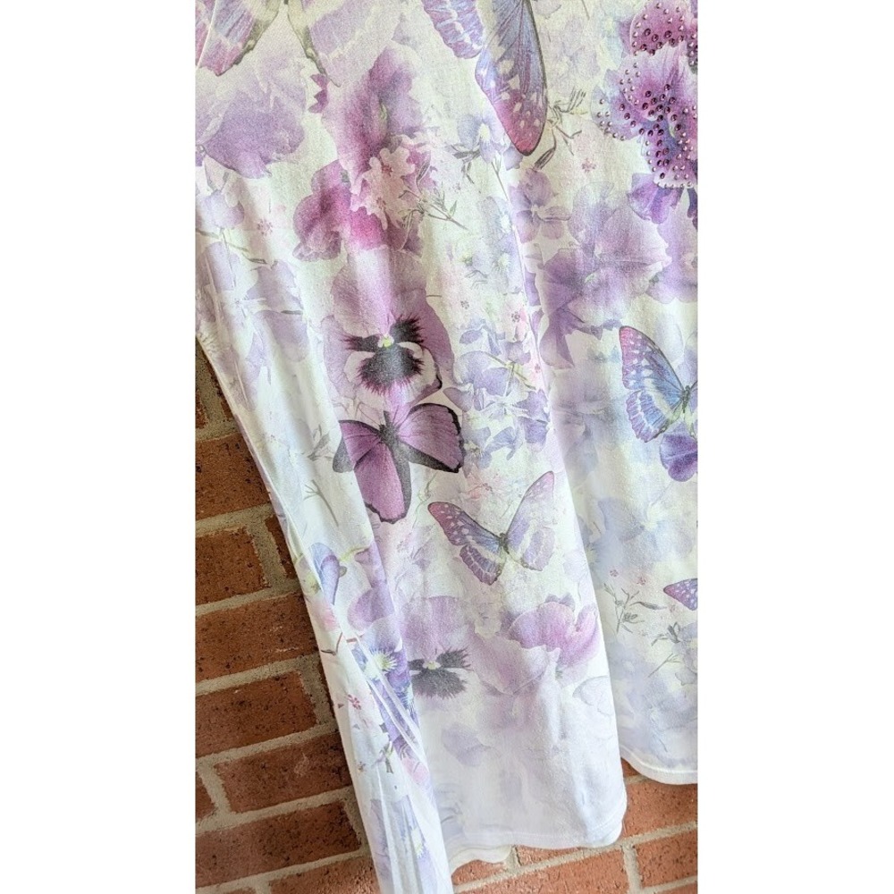 Women Top 2X Floral Asymmetrical Rhinestone Butterfly Fairy Cottagecore Romantic - Picture 7 of 11